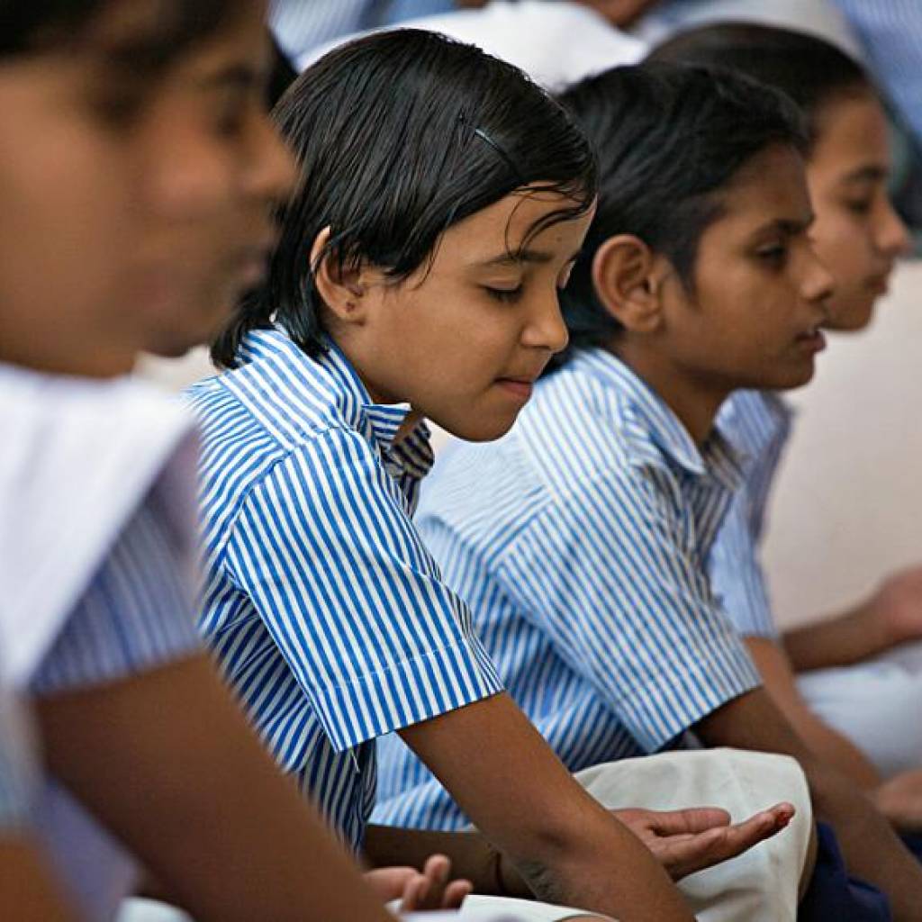 children-learn-meditation-at-school-in-india